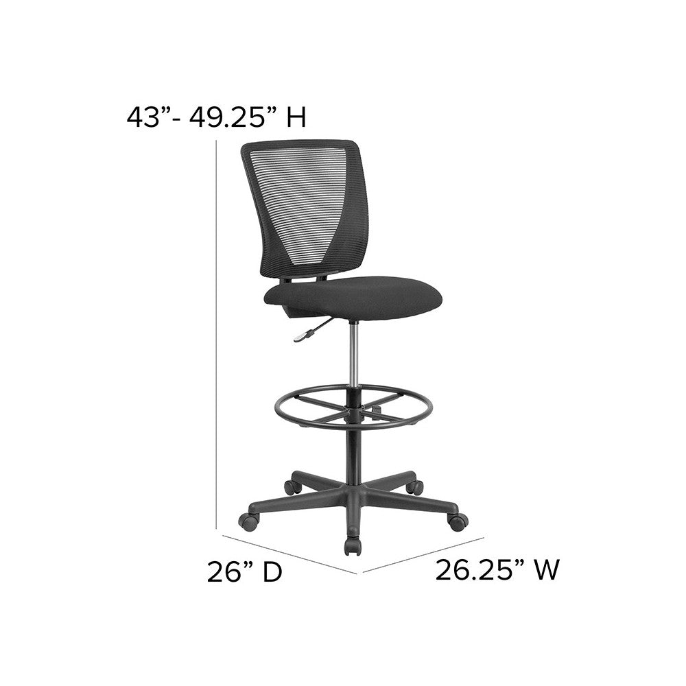 Ergonomic Mid-Back Mesh Drafting Chair with Black Fabric Seat and Adjustable Foot Ring