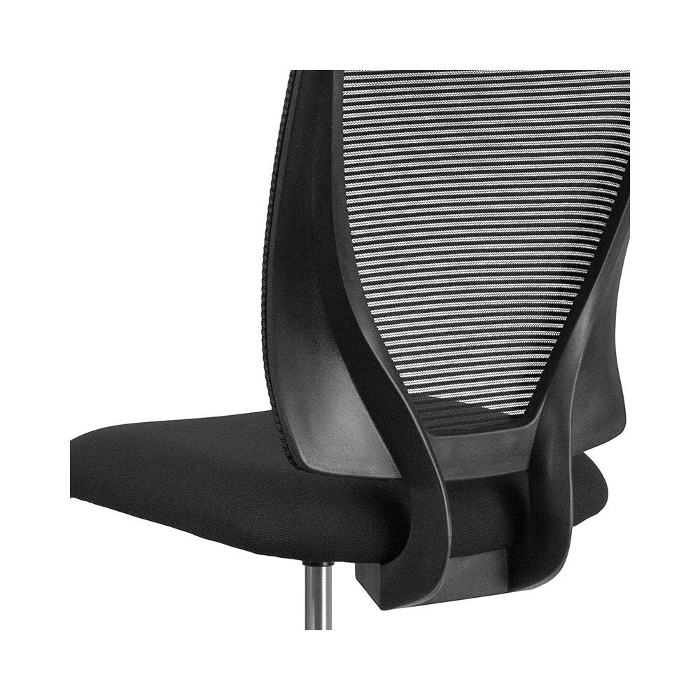 Ergonomic Mid-Back Mesh Drafting Chair with Black Fabric Seat and Adjustable Foot Ring