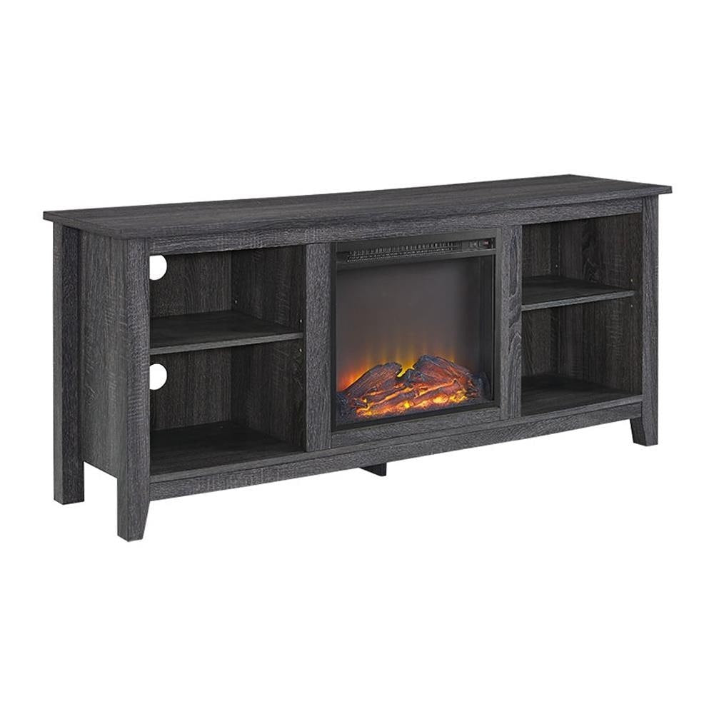 Essential 58" Rustic Farmhouse Fireplace TV Stand - Charcoal