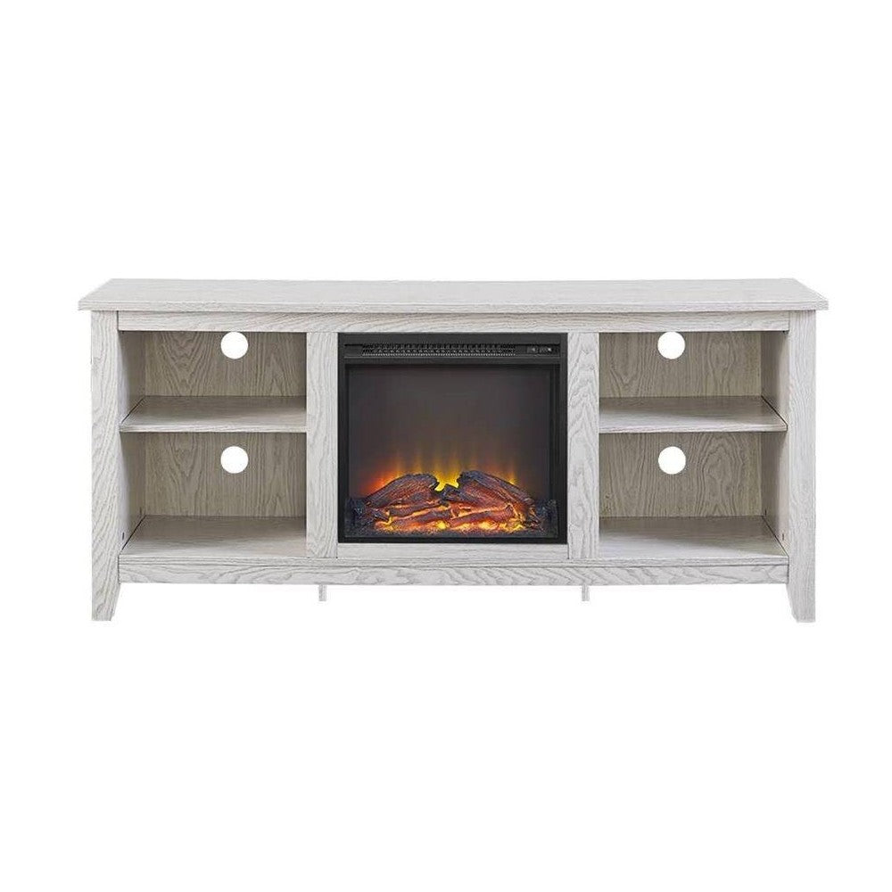 Essential 58" Traditional Rustic Farmhouse Electric Fireplace TV Stand - White