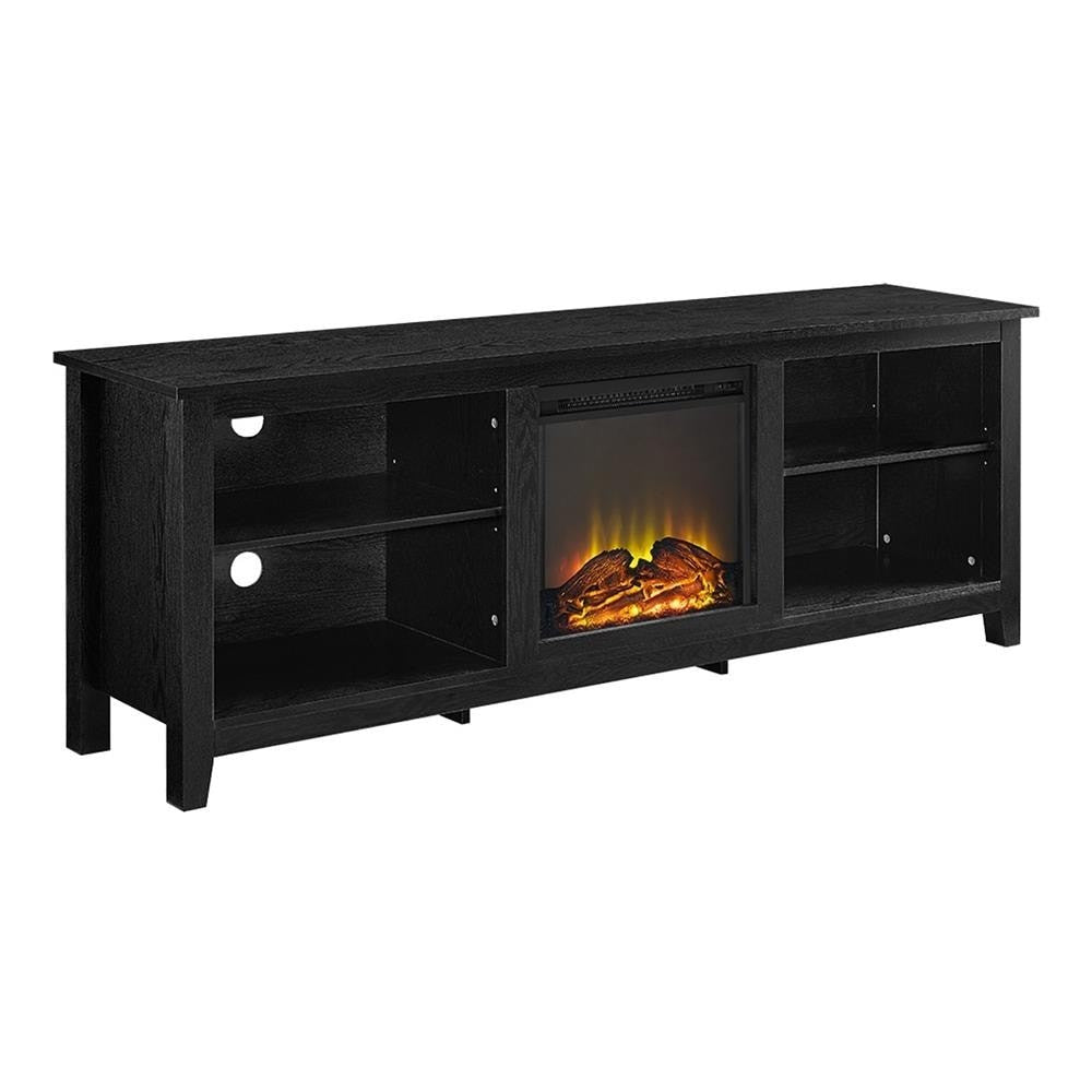 Essential 70" Rustic Farmhouse Electric Fireplace Wood TV Stand - Black