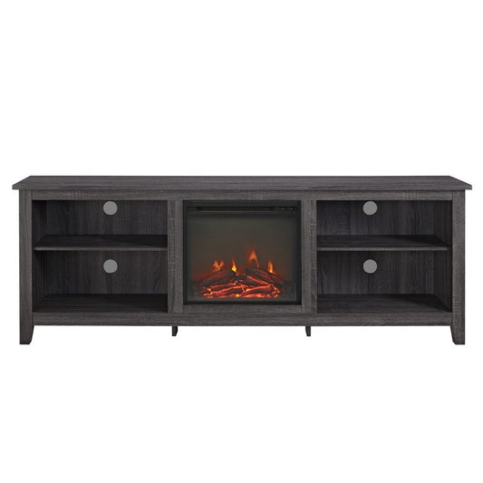 Essential 70" Rustic Farmhouse Electric Fireplace Wood TV Stand - Charcoal