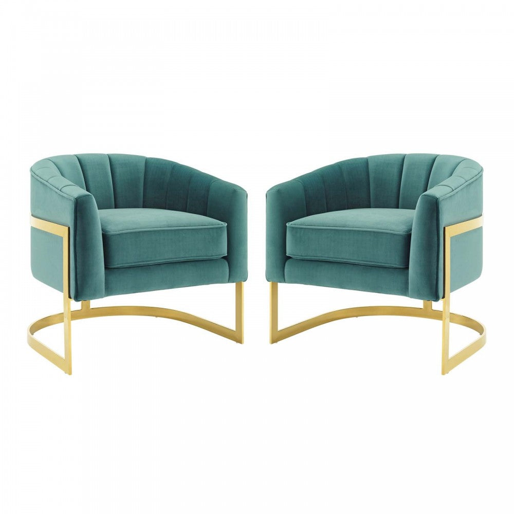 Esteem Accent Armchair Performance Velvet Set of 2, Teal