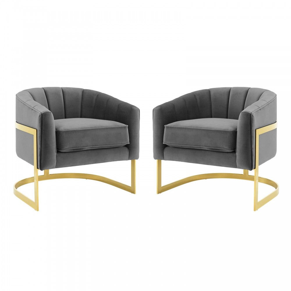 Esteem Accent Armchair Performance Velvet Set of 2, Gray