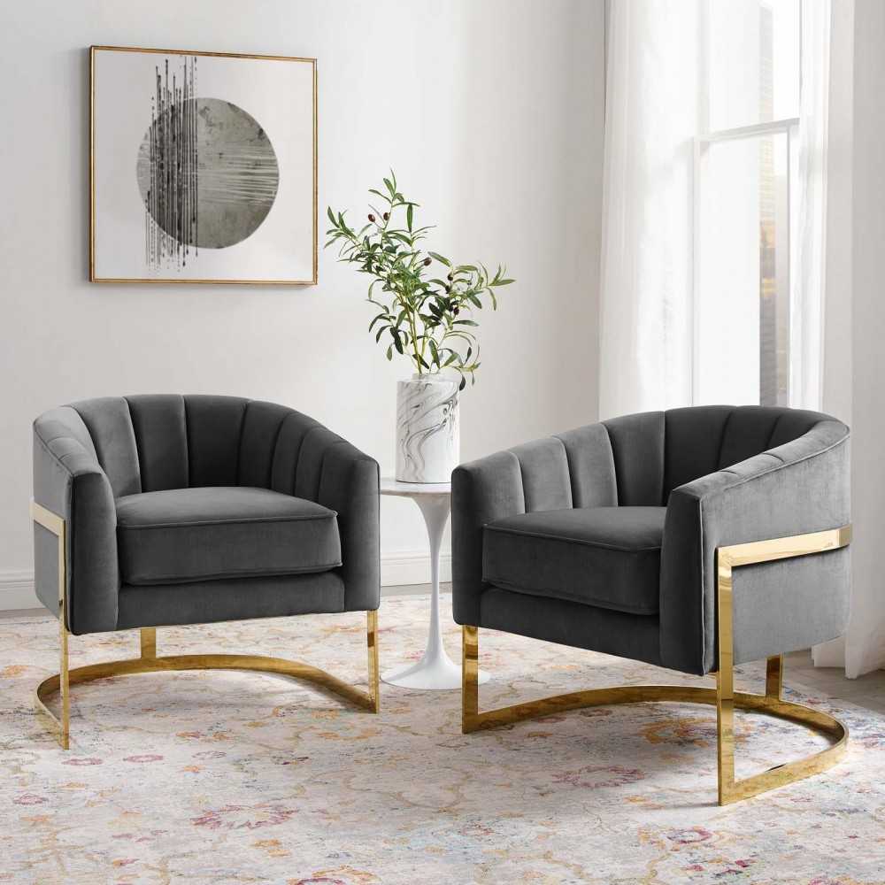 Esteem Accent Armchair Performance Velvet Set of 2, Gray