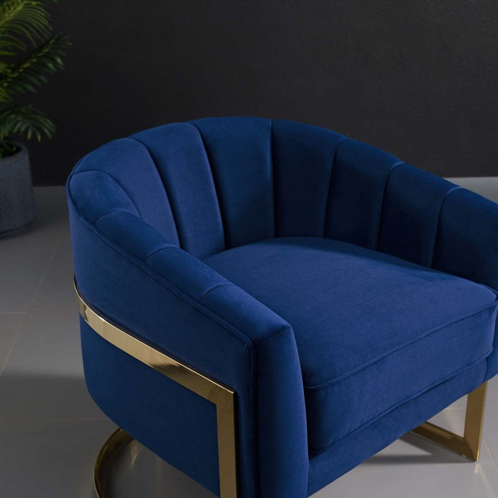 Esteem Vertical Channel Tufted Performance Velvet Accent Armchair, Navy