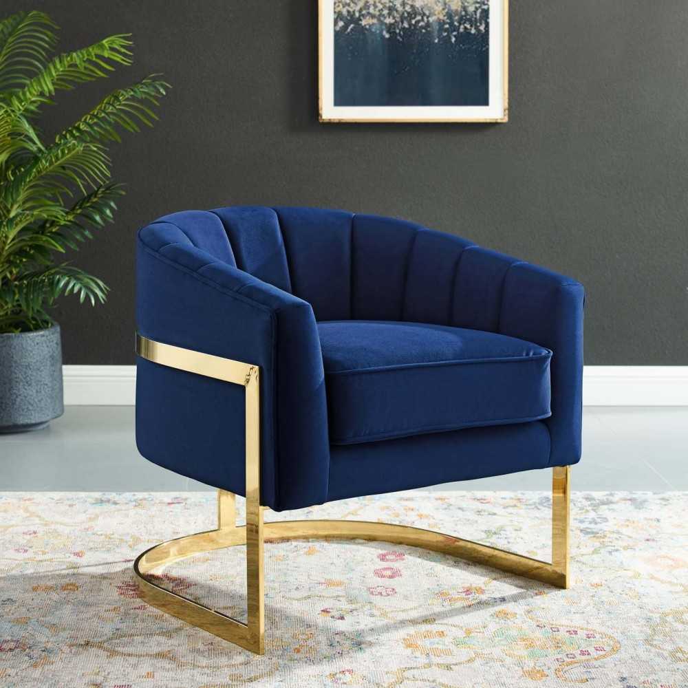 Esteem Vertical Channel Tufted Performance Velvet Accent Armchair, Navy