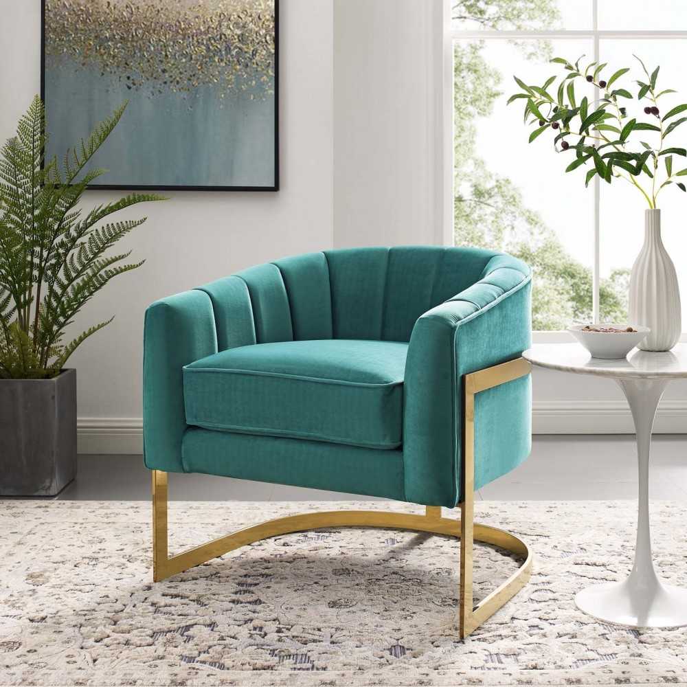 Esteem Vertical Channel Tufted Performance Velvet Accent Armchair, Teal