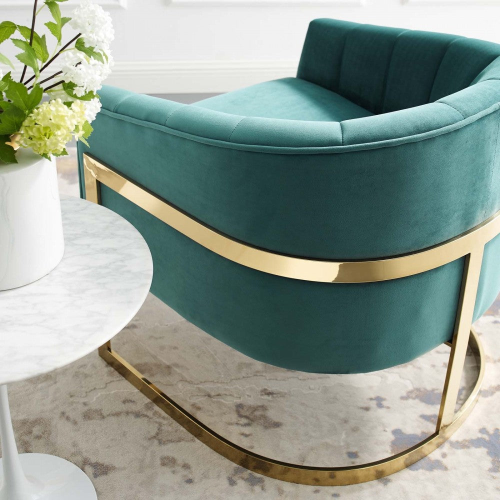 Esteem Vertical Channel Tufted Performance Velvet Accent Armchair, Teal
