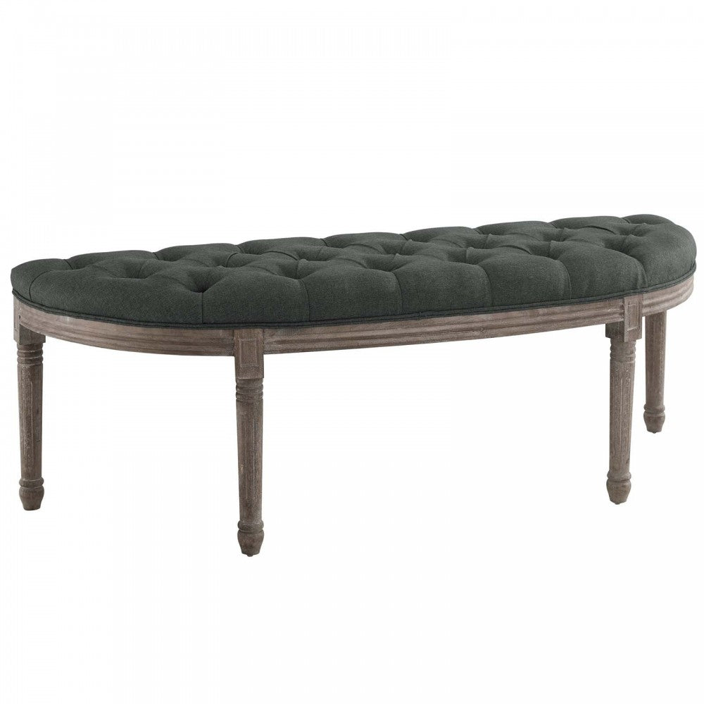 Esteem Vintage French Upholstered Fabric Semi-Circle Bench, Gray