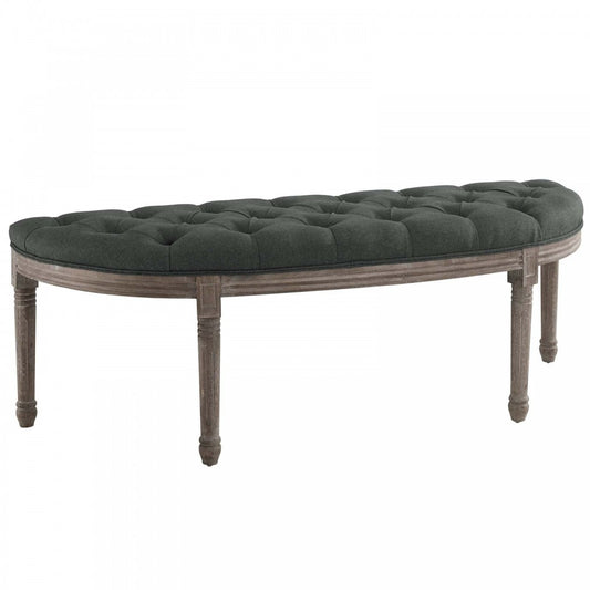 Esteem Vintage French Upholstered Fabric Semi-Circle Bench, Gray