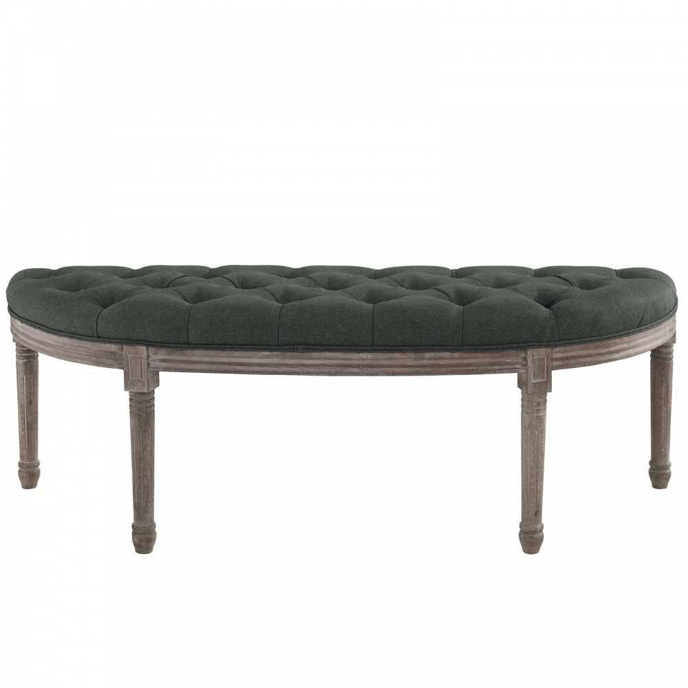 Esteem Vintage French Upholstered Fabric Semi-Circle Bench, Gray