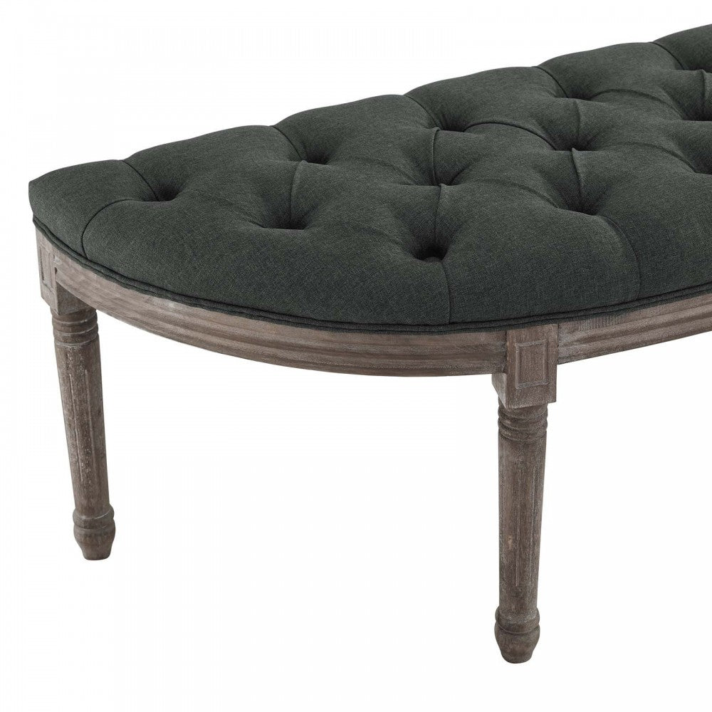Esteem Vintage French Upholstered Fabric Semi-Circle Bench, Gray