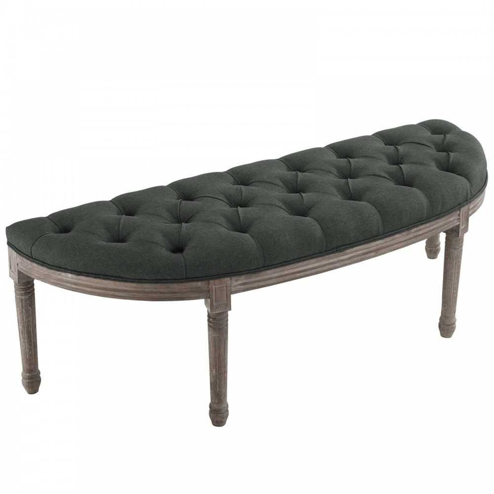 Esteem Vintage French Upholstered Fabric Semi-Circle Bench, Gray