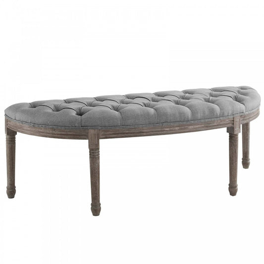 Esteem Vintage French Upholstered Fabric Semi-Circle Bench, Light Gray