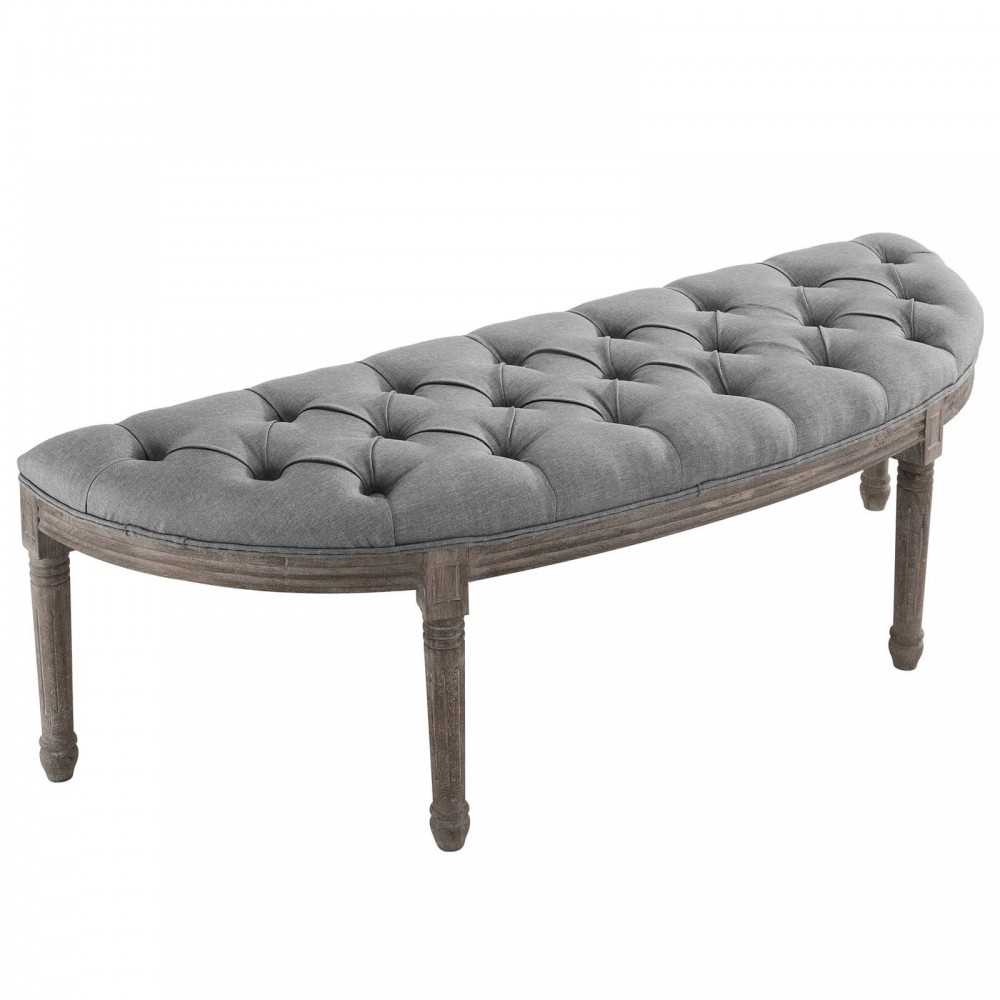 Esteem Vintage French Upholstered Fabric Semi-Circle Bench, Light Gray