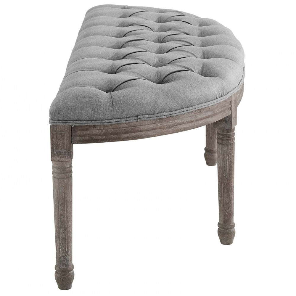Esteem Vintage French Upholstered Fabric Semi-Circle Bench, Light Gray