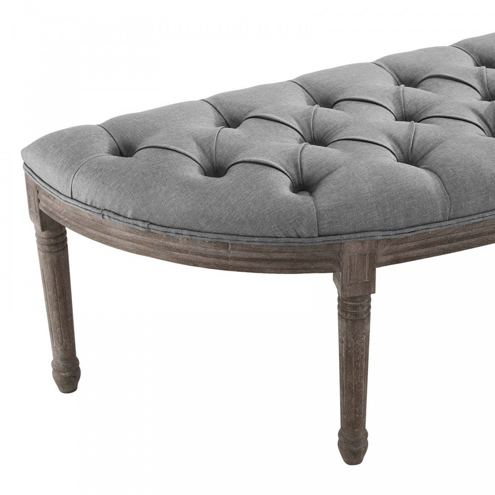 Esteem Vintage French Upholstered Fabric Semi-Circle Bench, Light Gray