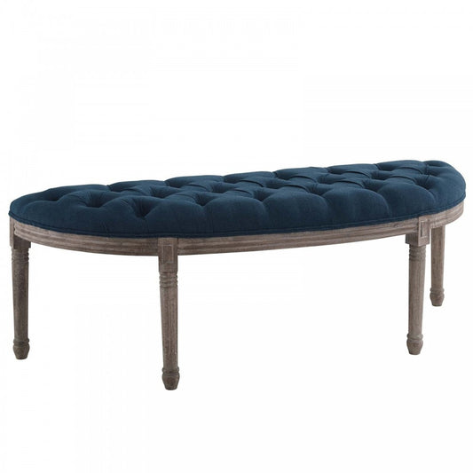 Esteem Vintage French Upholstered Fabric Semi-Circle Bench, Navy