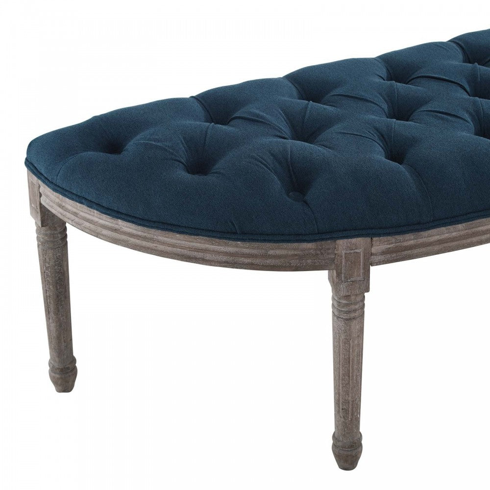 Esteem Vintage French Upholstered Fabric Semi-Circle Bench, Navy