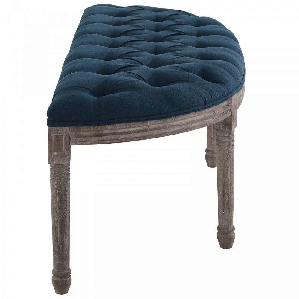 Esteem Vintage French Upholstered Fabric Semi-Circle Bench, Navy