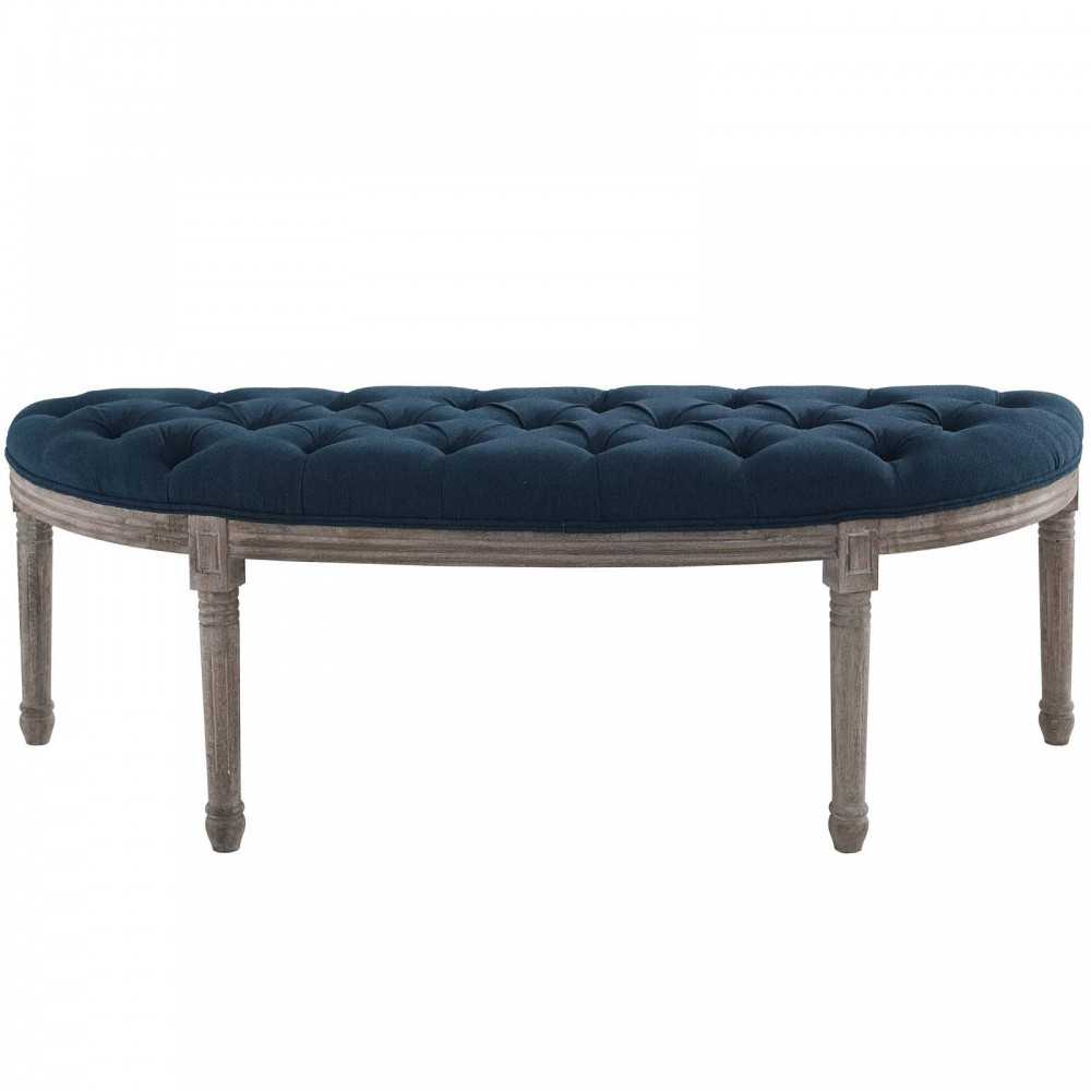 Esteem Vintage French Upholstered Fabric Semi-Circle Bench, Navy