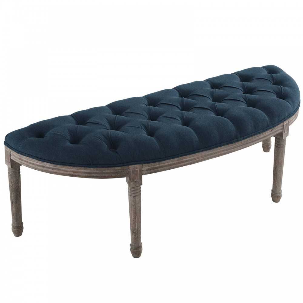 Esteem Vintage French Upholstered Fabric Semi-Circle Bench, Navy