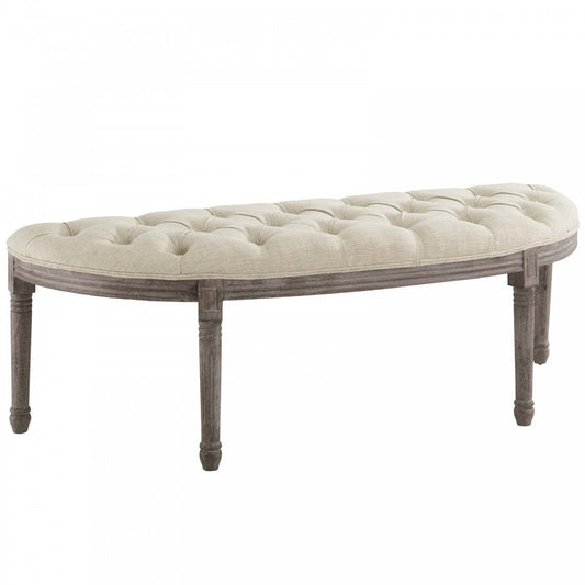 Esteem Vintage French Upholstered Fabric Semi-Circle Bench, Beige