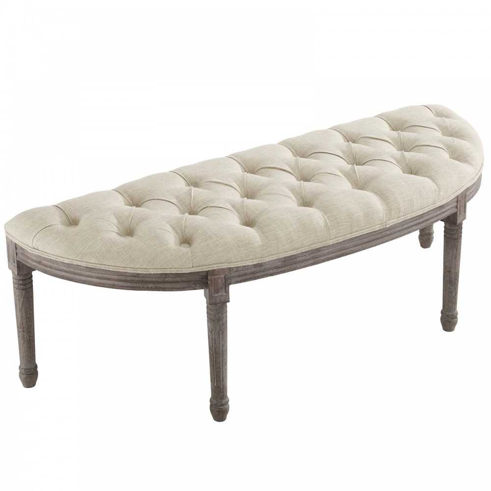 Esteem Vintage French Upholstered Fabric Semi-Circle Bench, Beige