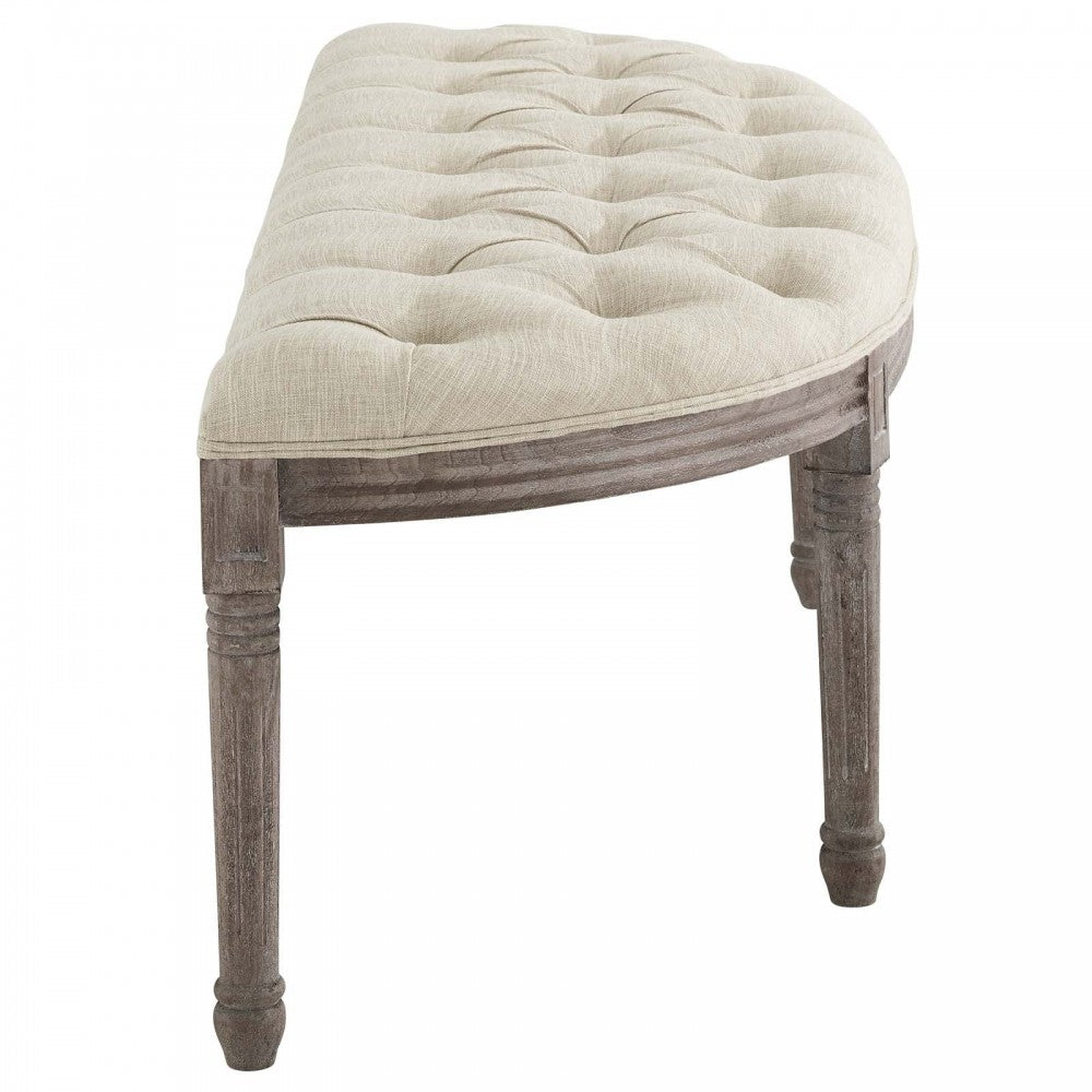 Esteem Vintage French Upholstered Fabric Semi-Circle Bench, Beige