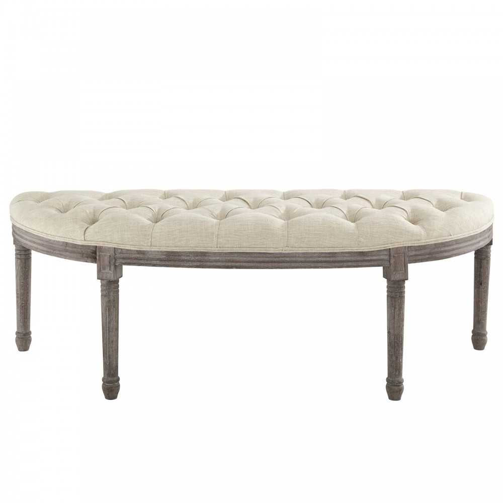 Esteem Vintage French Upholstered Fabric Semi-Circle Bench, Beige