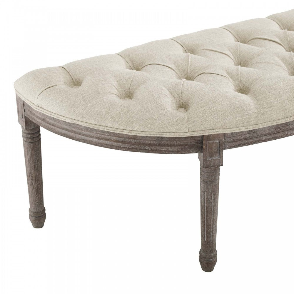 Esteem Vintage French Upholstered Fabric Semi-Circle Bench, Beige