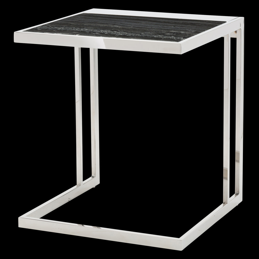 Ethan Black Wood Vein Stone Side Table