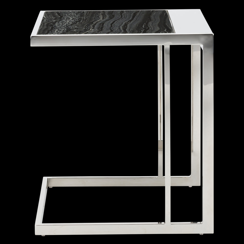 Ethan Black Wood Vein Stone Side Table