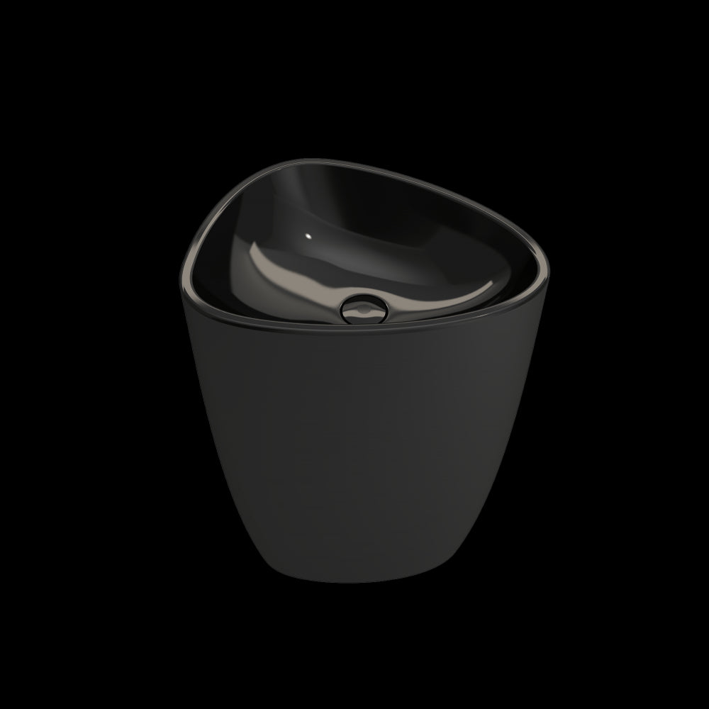 Etna Monoblock Pedestal Sink Fireclay 33.75 in. with Drain Cover in Black