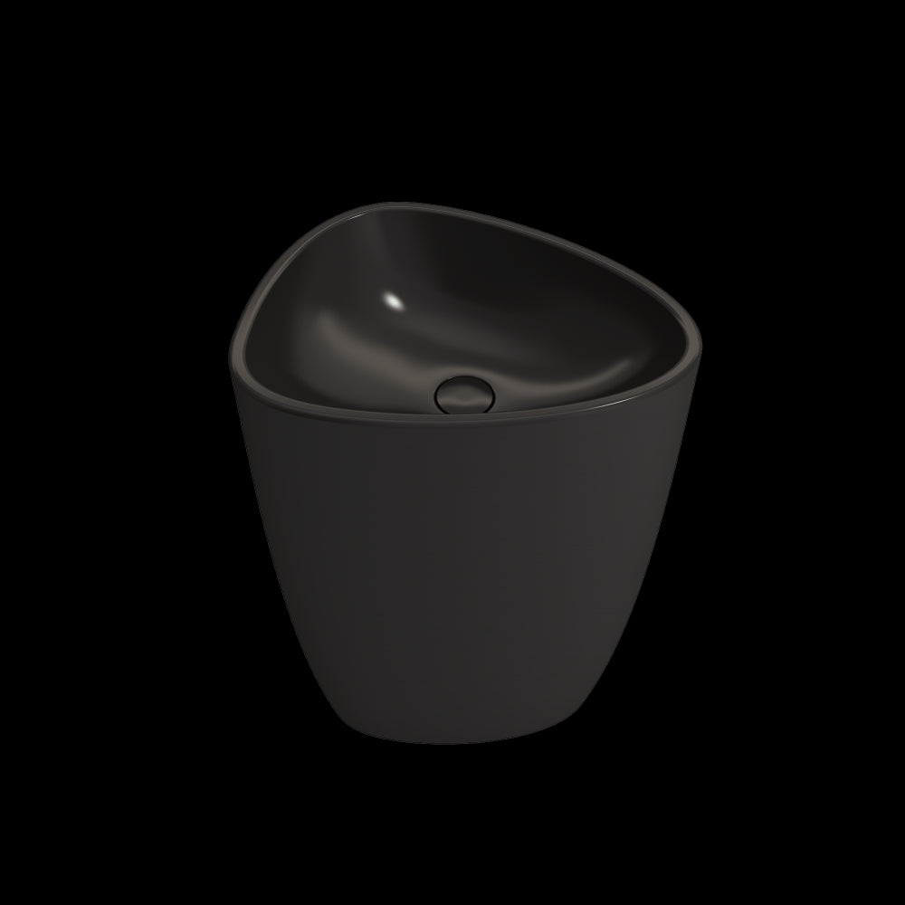 Etna Monoblock Pedestal Sink Fireclay 33.75 in. with Drain Cover in Matte Black