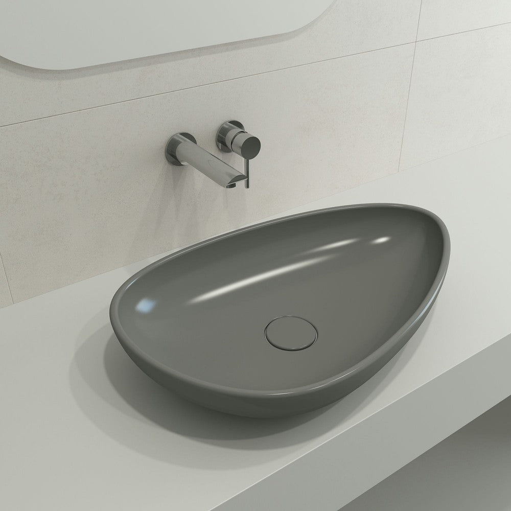 Etna Vessel Fireclay 23.25 in. with Matching Drain Cover in Matte Gray