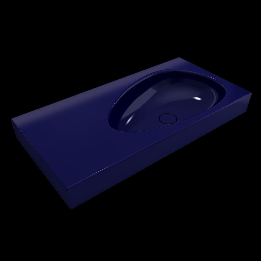 Etna Wall-Mounted Sink Fireclay 35.5 in. with Drain Cover in Sapphire Blue