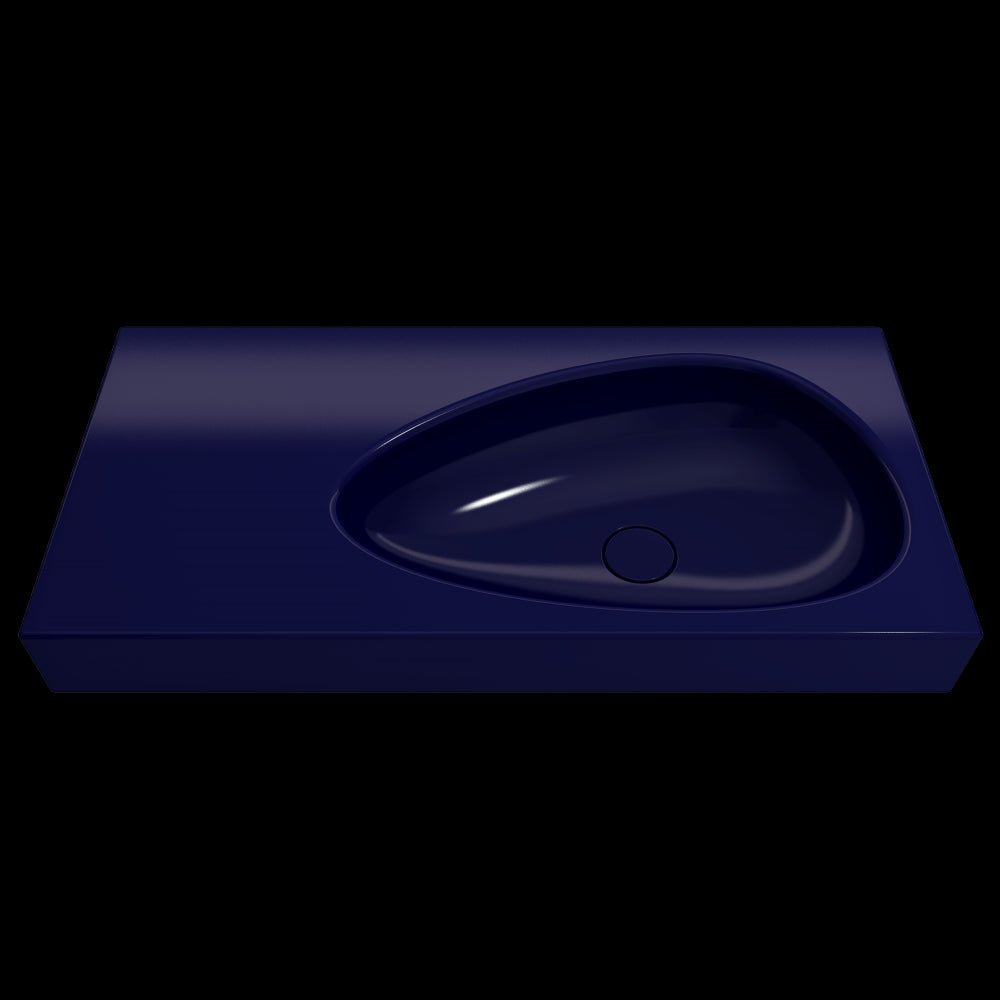 Etna Wall-Mounted Sink Fireclay 35.5 in. with Drain Cover in Sapphire Blue