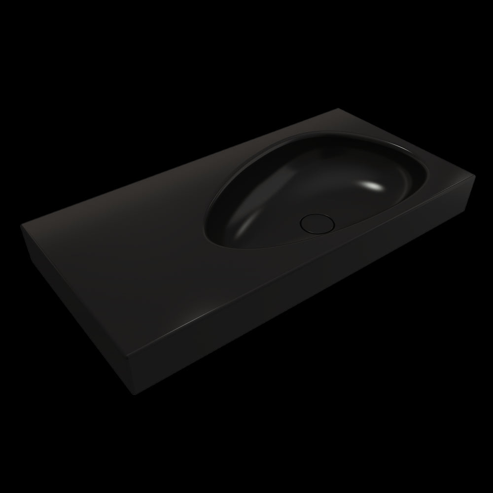 Etna Wall-Mounted Sink Fireclay 35.5 in with Matching Drain Cover in Matte Black