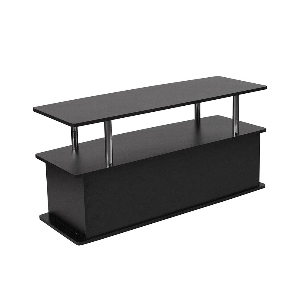 Evanston Black TV Stand with Shelves, Cabinet and Stainless Steel Tubing