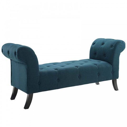 Evince Button Tufted Accent Upholstered Fabric Bench, Blue