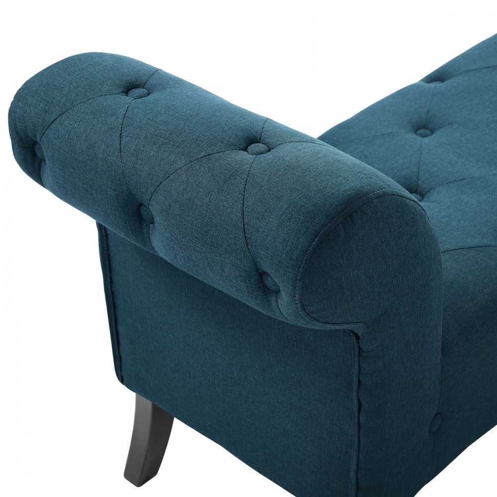 Evince Button Tufted Accent Upholstered Fabric Bench, Blue