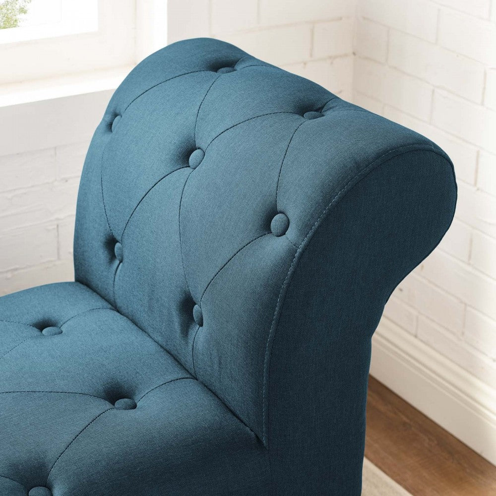 Evince Button Tufted Accent Upholstered Fabric Bench, Blue