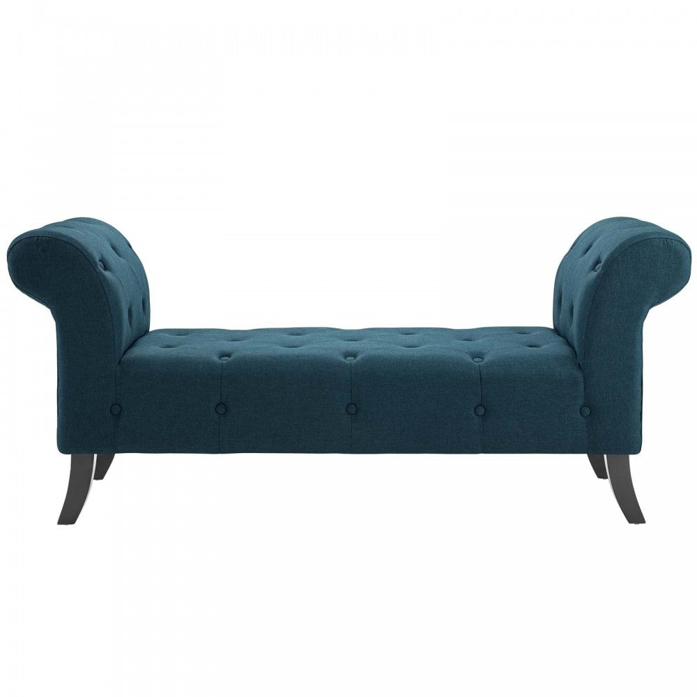 Evince Button Tufted Accent Upholstered Fabric Bench, Blue