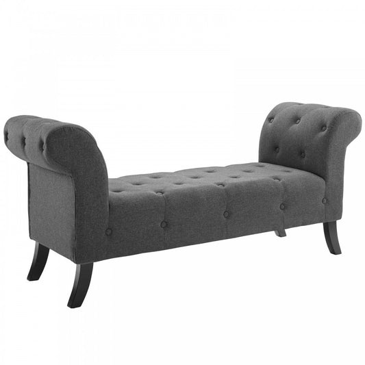 Evince Button Tufted Accent Upholstered Fabric Bench, Gray