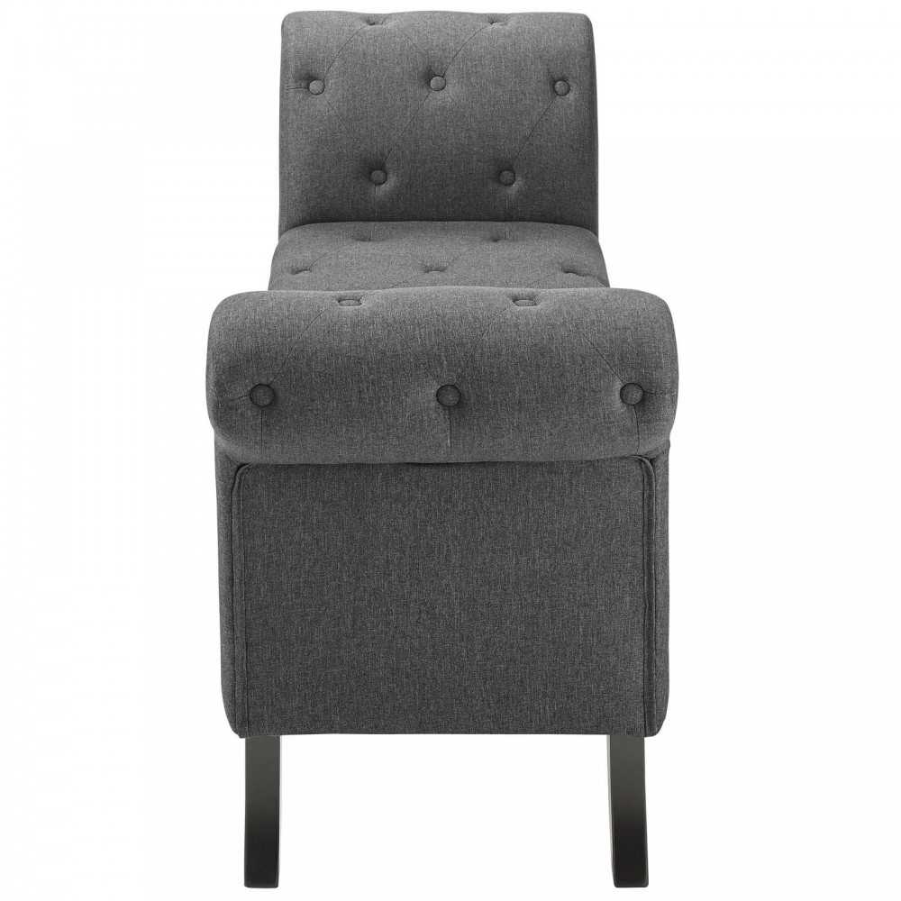 Evince Button Tufted Accent Upholstered Fabric Bench, Gray