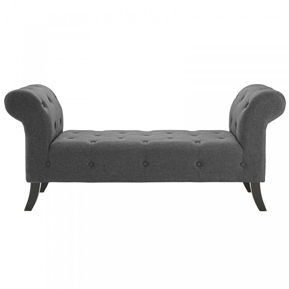 Evince Button Tufted Accent Upholstered Fabric Bench, Gray