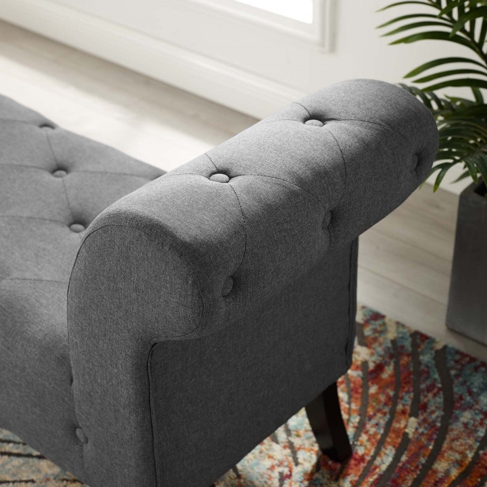Evince Button Tufted Accent Upholstered Fabric Bench, Gray