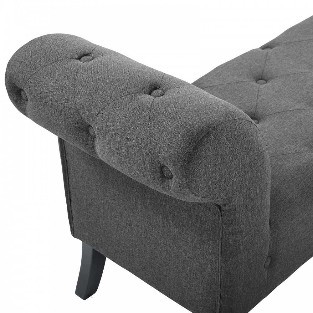 Evince Button Tufted Accent Upholstered Fabric Bench, Gray